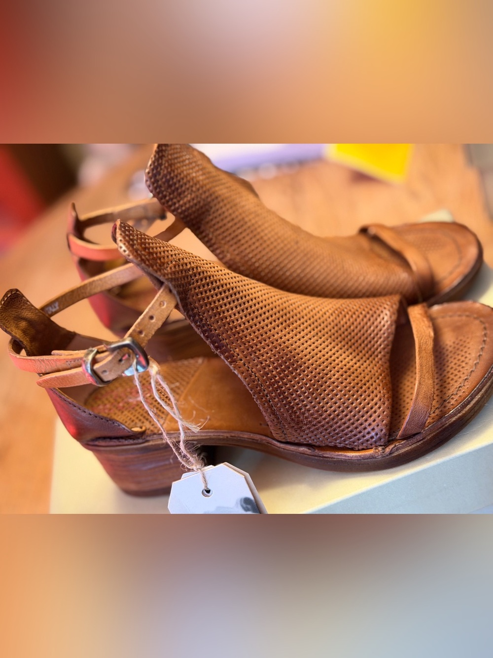 A.S.98 Women’s Perforated Tan Leather Sandals